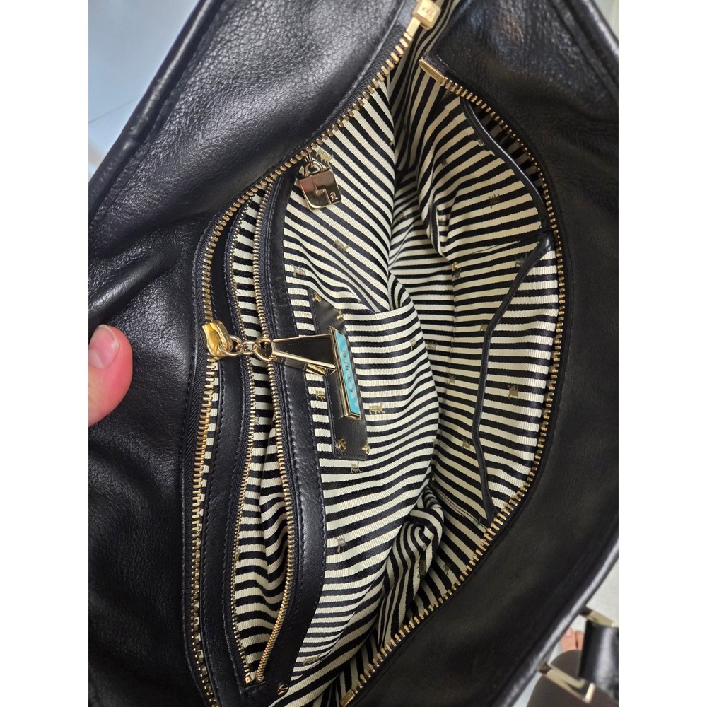 Y2K L.A.M.B. Gwen Stefani Monogram Tote Bag Tan Black Leather Studded Handbag - Picture 3 of 10